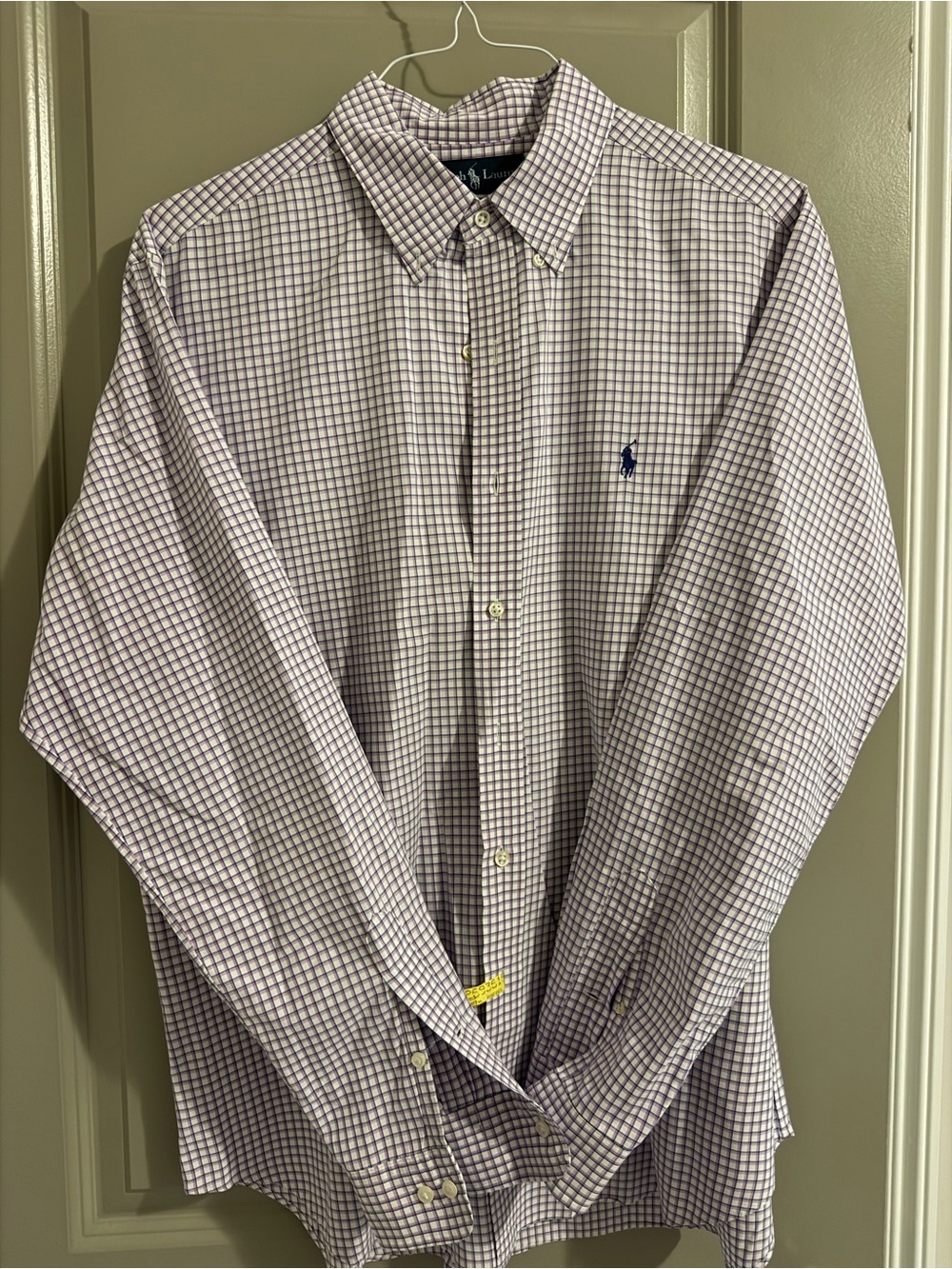 Ralph Lauren Men’s Button-Down Dress Shirt - White with Lavender Check